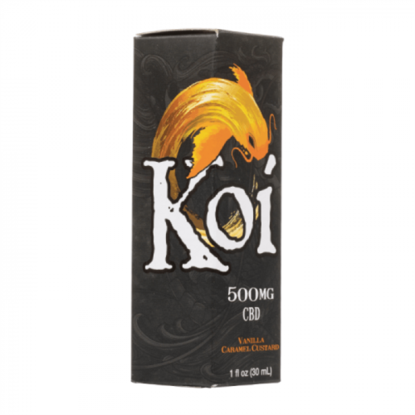 Koi CBD Vanilla Caramel Custard CBD E-juice 30ml: Broad Spectrum, Dessert Flavor – 250mg or 1000mg Strengths, Versatile for Vaping or Tincture Use