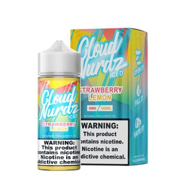 Cloud Nurdz Strawberry Lemon ICED E-Juice 100ml – Cool Menthol with Sweet Strawberry Lemonade Vape Juice
