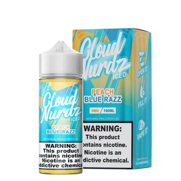 Cloud Nurdz Peach Blue Razz ICED E-Juice 100ml – Frosty Menthol Blend with Tangy Peach and Blueberry Candy Vape Juice