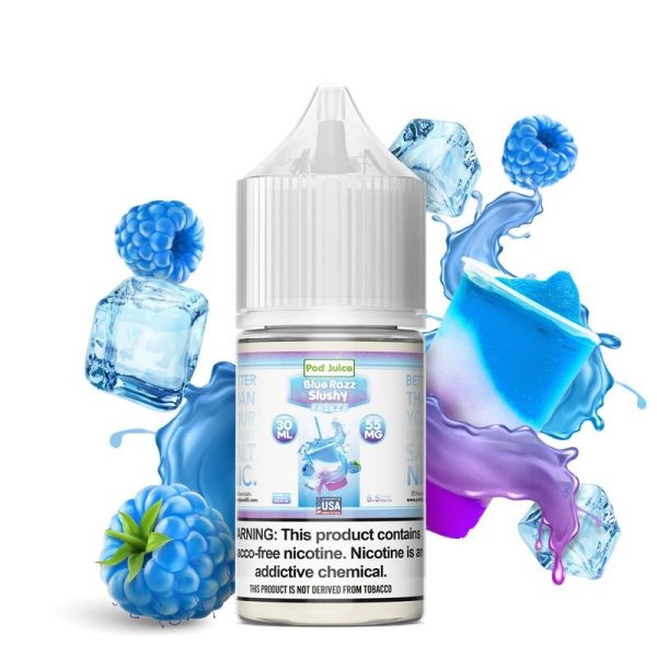 Pod Juice Salt Blue Razz Slushy Freeze E-Juice 30ml – Tangy Blue Raspberry Slush with a Menthol Kick