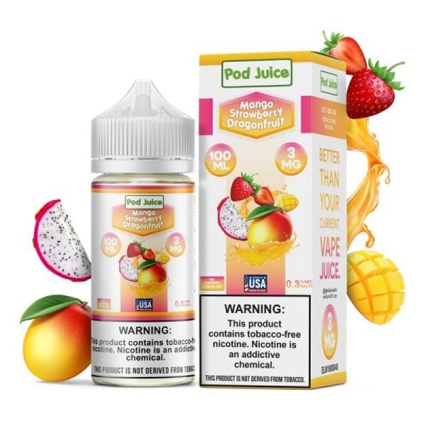 Mango Strawberry Dragonfruit E-Juice by Pod Juice 100ml – Exotic Triple Fruit Vape Liquid, Rich Clouds, Available in Multiple Nicotine Levels