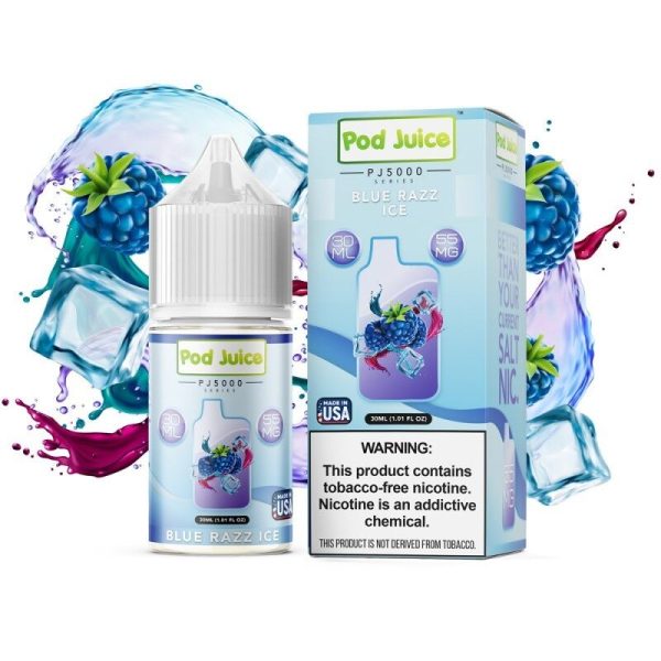 PJ5000 Series Blue Razz Ice Nic Salt E-Juice by Pod Juice 30ml – Refreshing Berry Mint Flavor, Perfect for Pod Systems, High Nicotine Options Available