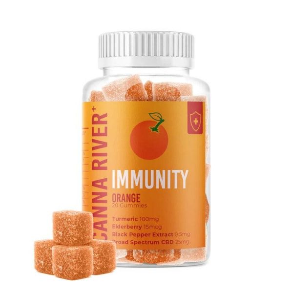 Canna River CBD Orange Broad Spectrum Immunity Gummies 400mg | Turmeric | Elderberry | Black Pepper | THC Free | Third Party Tested
