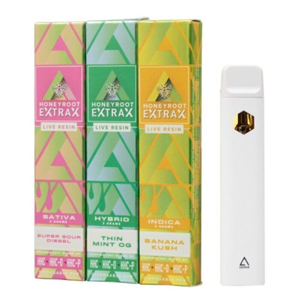 Honeyroot Extrax Triple Cannabinoid Disposable Vape: HHC, HHC-O, HHC-P with Live Resin, LED Indicator